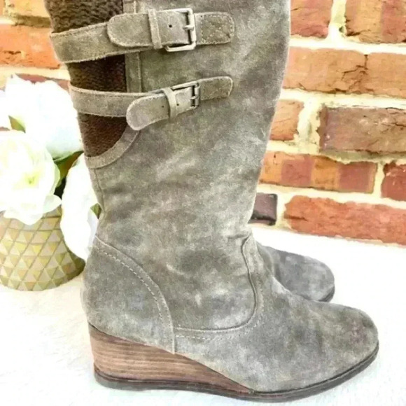 Bjorndal Brown Solar Suede Knit Upper Wedge Heeled Zip Slouchy Boots Size 9.5 - Picture 2 of 16
